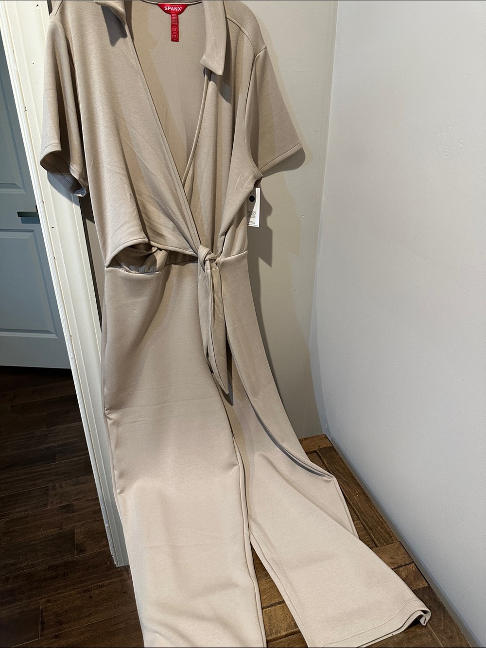 SPANX Beige Tie-Waist Jumpsuit with Short Sleeves